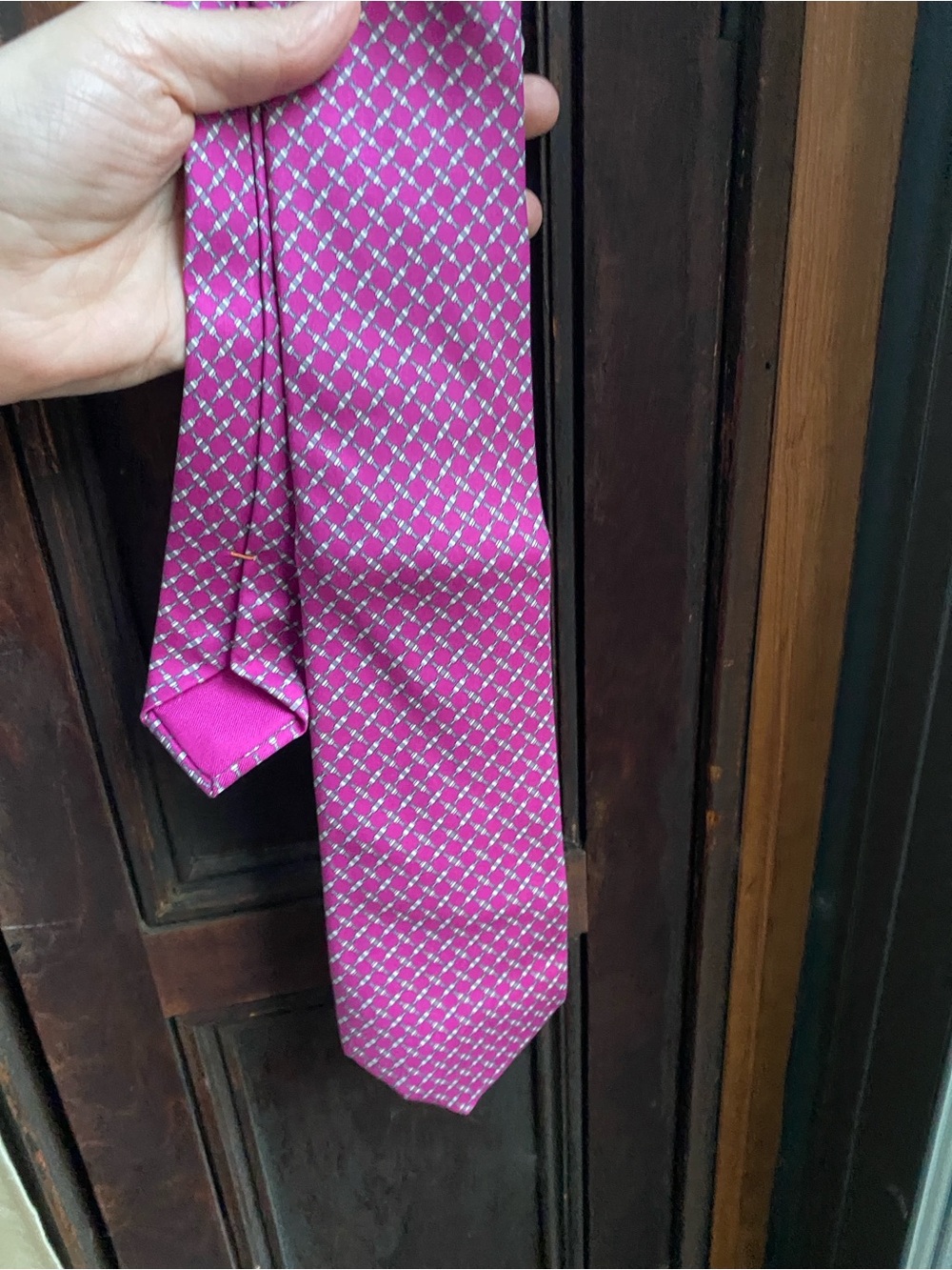 Hermes Hot Pink Geometric Silk Tie